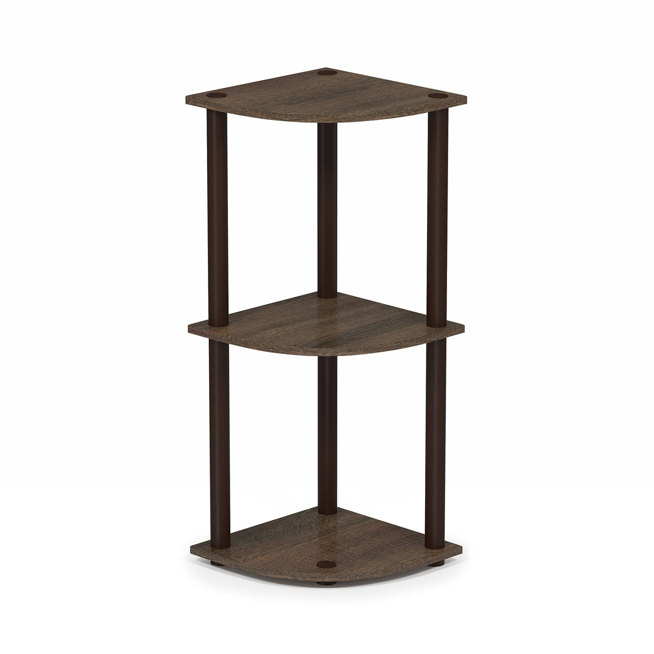 Furinno Turn-N-Tube 4-Tier Corner Display Rack Multipurpose Shelving Unit, Dark Brown Grain/Black 4-Tier Round Tube