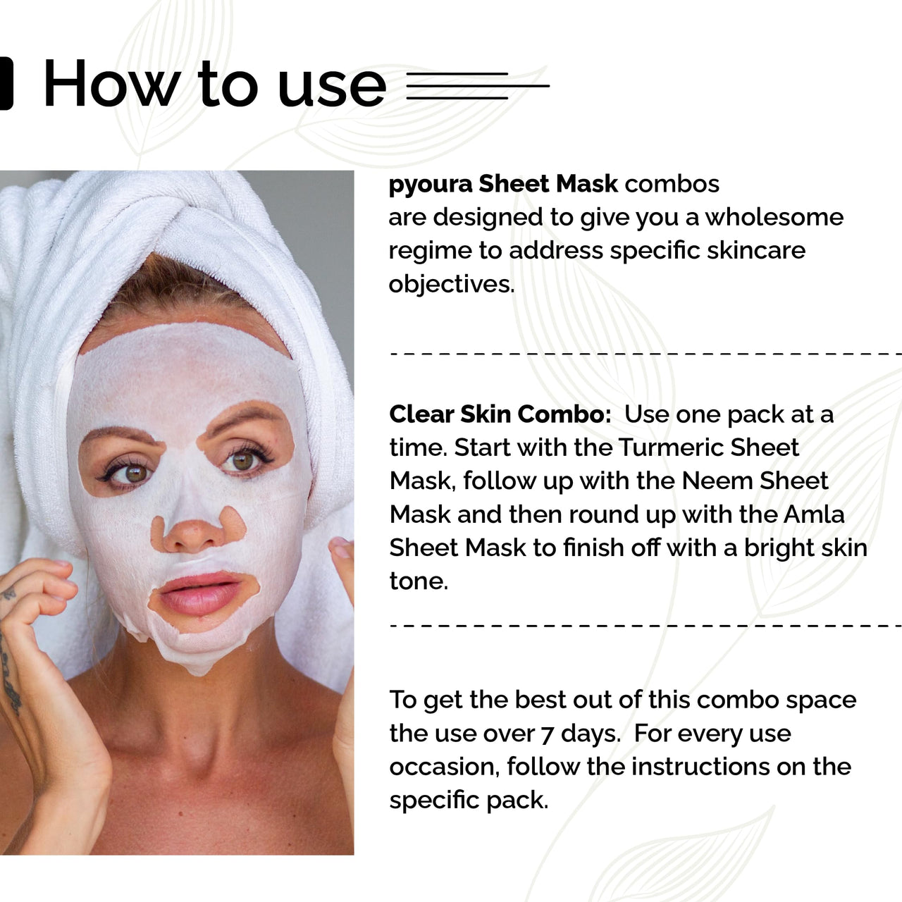 PYOURA Skin Clarifying Face Sheet Mask Combo, Skin-Refreshing & Revitalizing Neem, Turmeric & Amla, Natural, Vegan & Cruelty-Free, For All Skin Types, 3 Masks, Each 23g