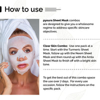 PYOURA Skin Clarifying Face Sheet Mask Combo, Skin-Refreshing & Revitalizing Neem, Turmeric & Amla, Natural, Vegan & Cruelty-Free, For All Skin Types, 3 Masks, Each 23g