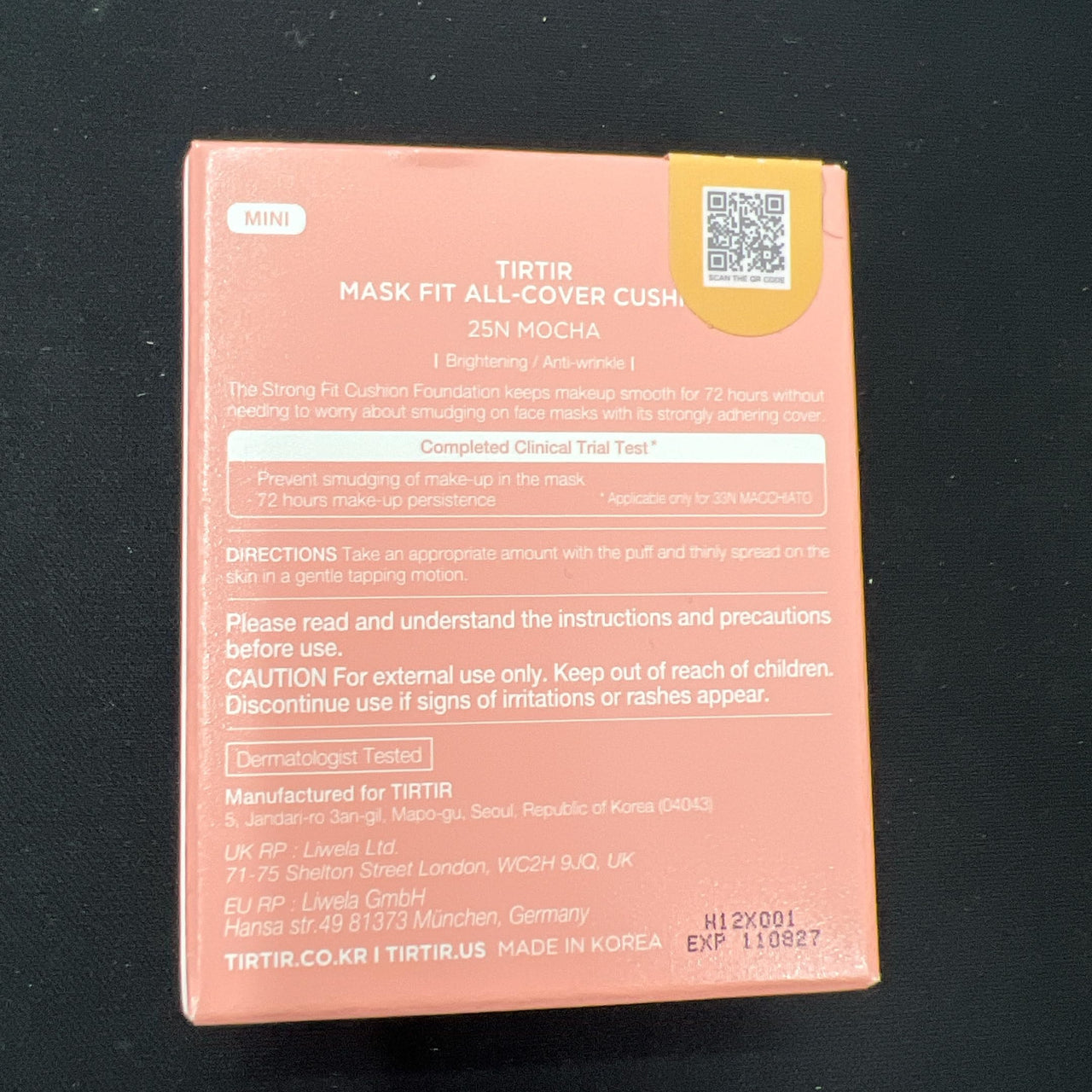 TIRTIR Mask All-Cover Cushion Foundation, Full coverage, Skin fit, Satin Glow Finish, Korean Cushion Foundation #25N MOCHA, 4.5g