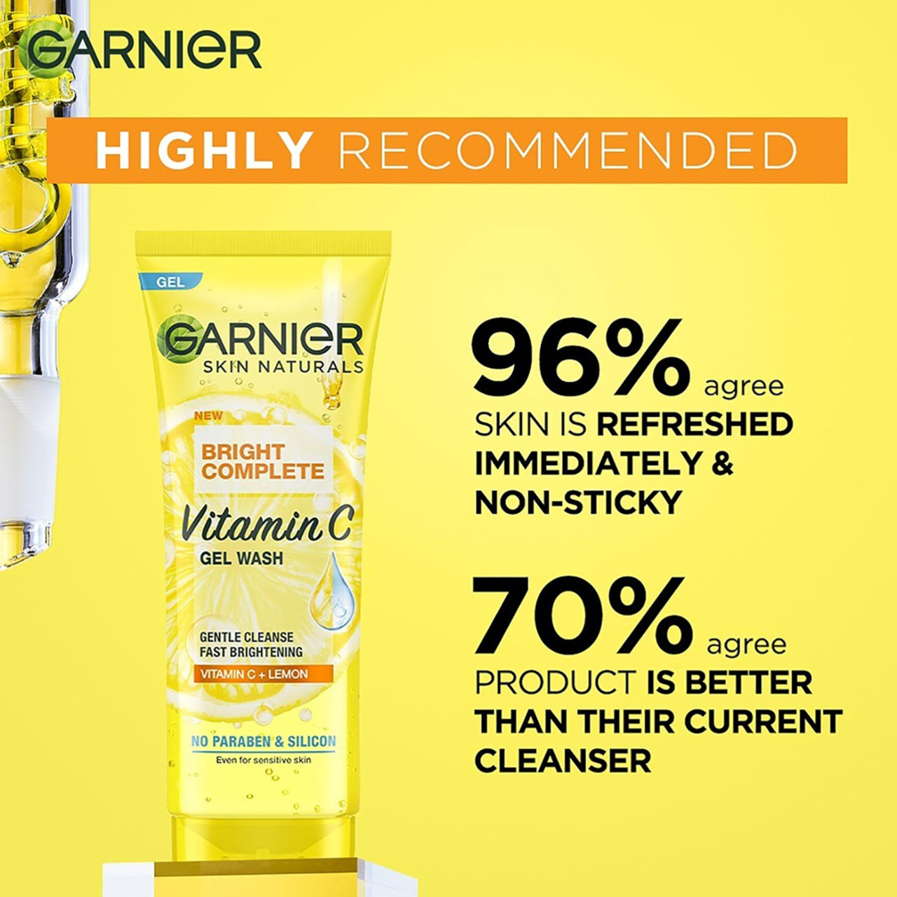 Garnier Skin Naturals Bright Complete Vitamin C Face Wash Gel | Gentle Cleanser - Vitamin C Face Wash For Brighter and Glowing Skin | Reduces Dullness | Daily Cleanser, For all Skin Types, 100g