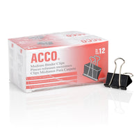 ACCO Binder Clips, Medium, Black, 12 per Box, 2 Boxes (72062)