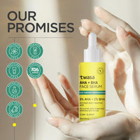 Twasa 8% AHA + 2% BHA Exfoliating Face Serum For Reduces Excess Oil, Fights Acne | Skin Renewal, Improved Skin Texture, Brightening & Even Skin Tone, Men & Women | 30ml