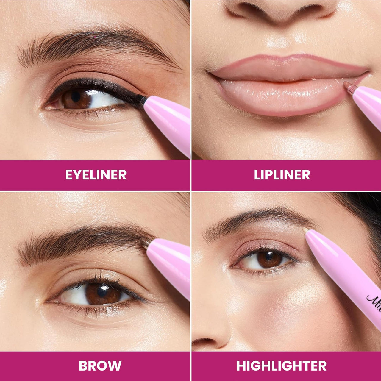 Milagro Beauty 4-In-1 Makeup Pen, Smudgeproof & Waterproof Eyeliner, Lip Liner, Highlighter & Eyebrow Pencil With Rich Color Payoff, 24-Hour Long Stay