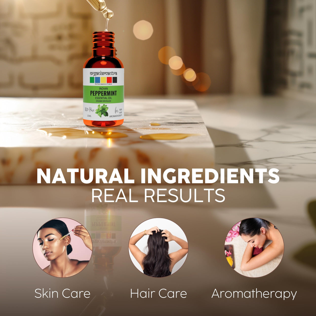 Organix Mantra Peppermint Oil for Skin, Hair, Personal Care & DIY - 100% Natural & Steam Distilled Oil - 15ML