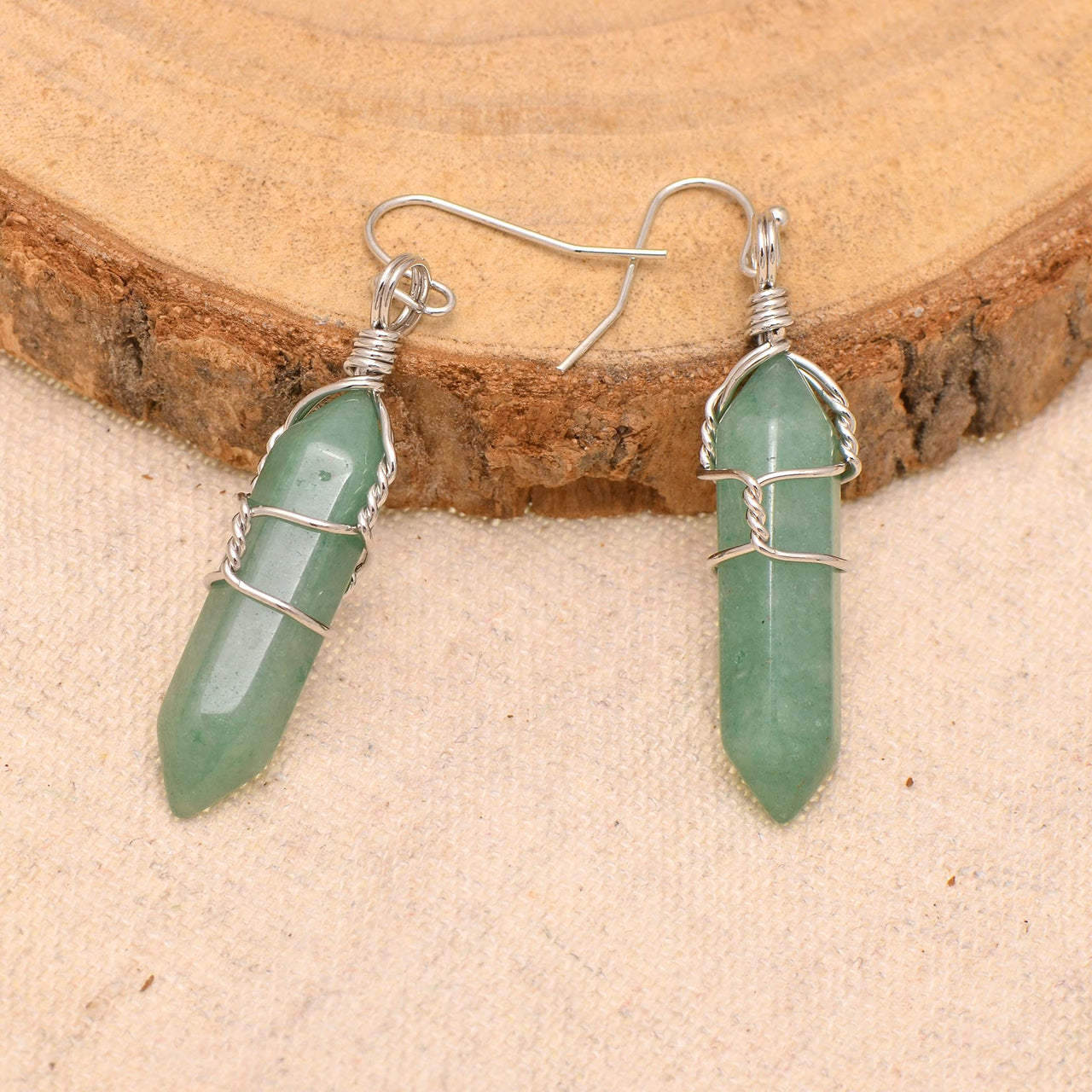 Natural Aventurine Wire Wrapped Point Crystal Earrings for Women Reiki Energy Healing Natural Aventurine