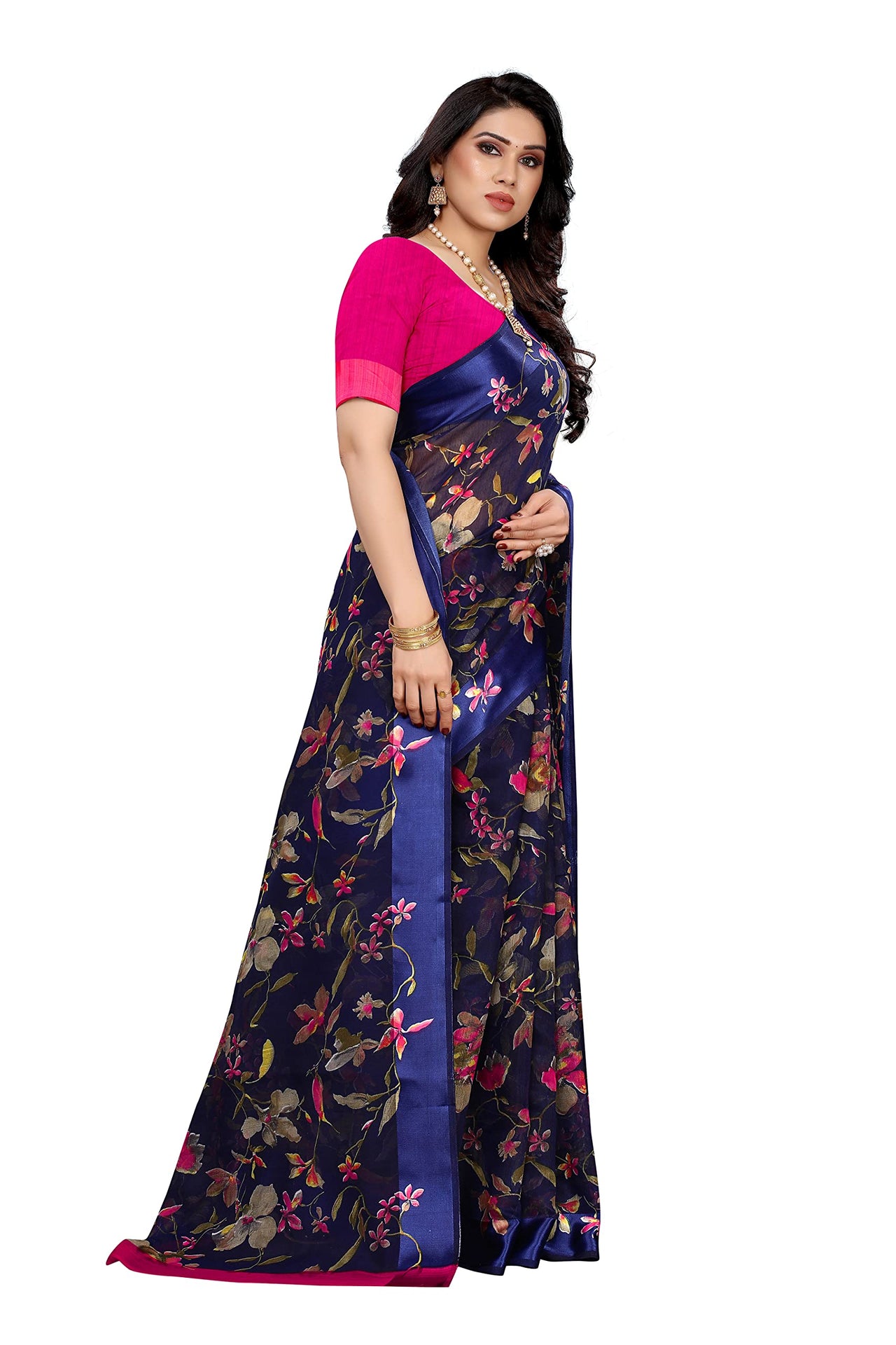 Tarshika Women's  Linen Blend Printed Saree With Blouse Piece(LINEN SAREE_NEW)