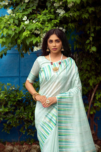 NK Textiles Women's  Ikat Woven Tussar Silk Saree with Tassels