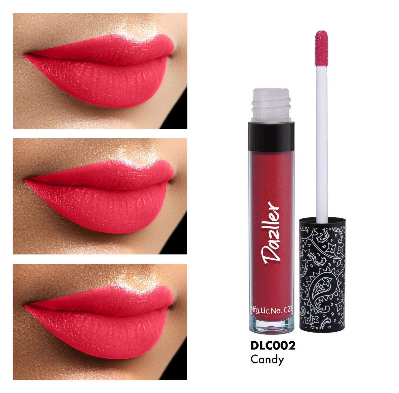 DAZLLER All Day Lipcolour|Moisturizing Kokum Butter|Non-Transfer & Smudge-Proof|8hr Stay|Liquid Lipstick for Women|DLC002 Candy|6g