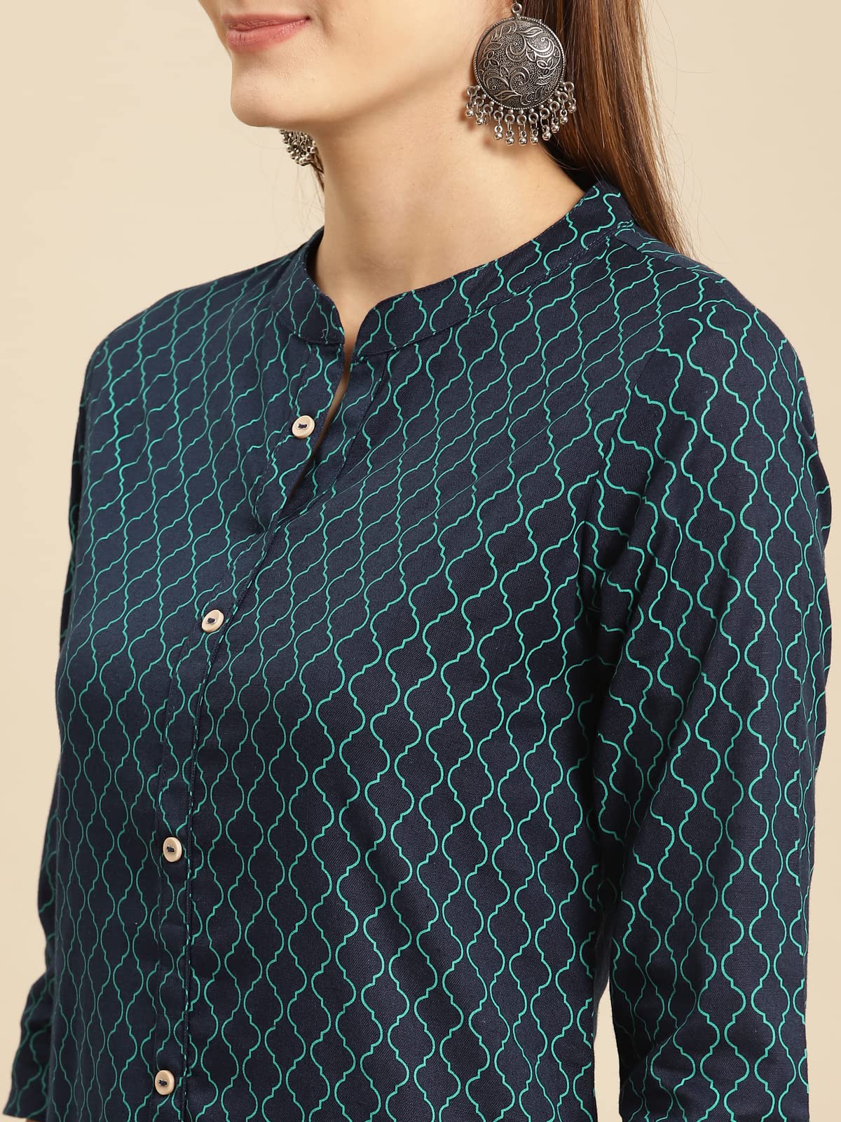 rangita Women Cotton Front Button Placket Calf Length A line Kurti