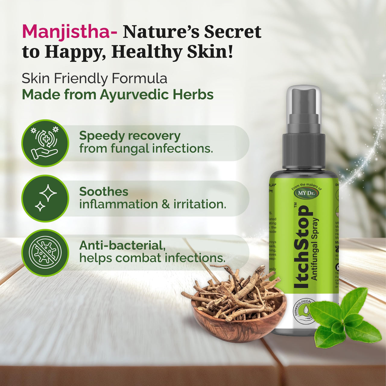 Itchstop® Anti-Fungal Spray | Hands Free | Instant Relief from Itching, Ringworm, Eczema, Redness, Chafing, Jock Itch, Athlete's Foot | Ayurvedic, Safe for Men & Women, Daily Use, 35ml - Pack of 2