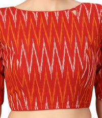 X3 Women's  Red Ikkat Pure Cotton Stitched Saree Blouse with Elbow Length Sleeves