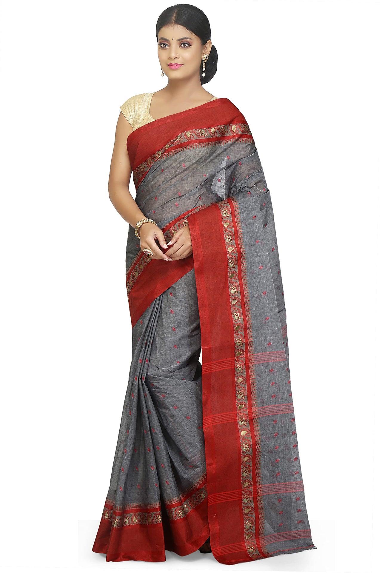 WoodenTant Women's  Pure Cotton Tant Saree In Grey  without blouse piece