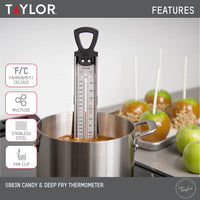 Taylor Stainless Steel Candy Deep Fry Food Cooking Kitchen Analog Thermometer, 12 Inches Traditional