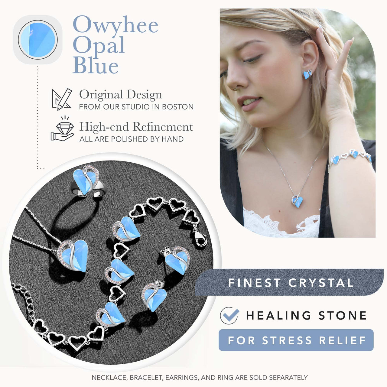 Leafael Women’s Silver Plated Infinity Love Heart Pendant Necklace with Birthstone Crystals, Jewelry Gifts for Her, 18 + 2 inch Chain, Anniversary Birthday Mother's  Necklaces for Wife Mom Girlfriend 18-Communication-Owyhee Opal Blue