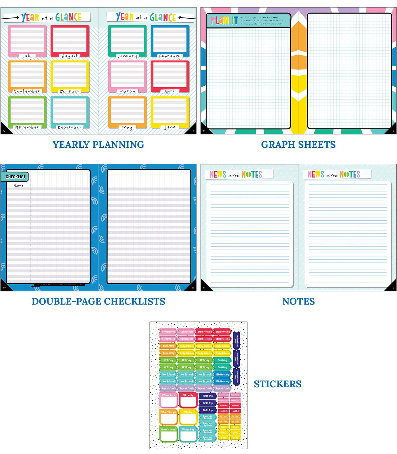 Carson Dellosa Happy Place Teacher Lesson Planner With Stickers, 8" x 11" Undated for Classroom Organization and Boho Rainbow Décor