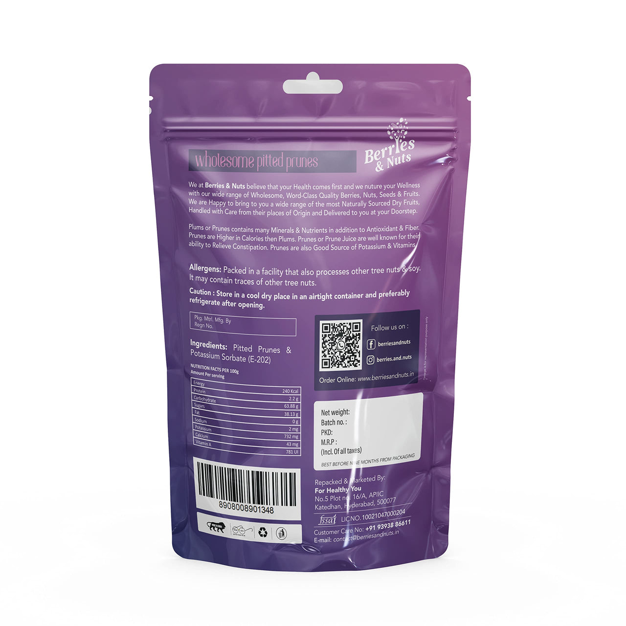 Berries And Nuts Dried Prunes-200 Grams|Rich In Fiber,Antioxidants,No Added Sugar|Pitted Prunes|California Prunes|Dried Plums