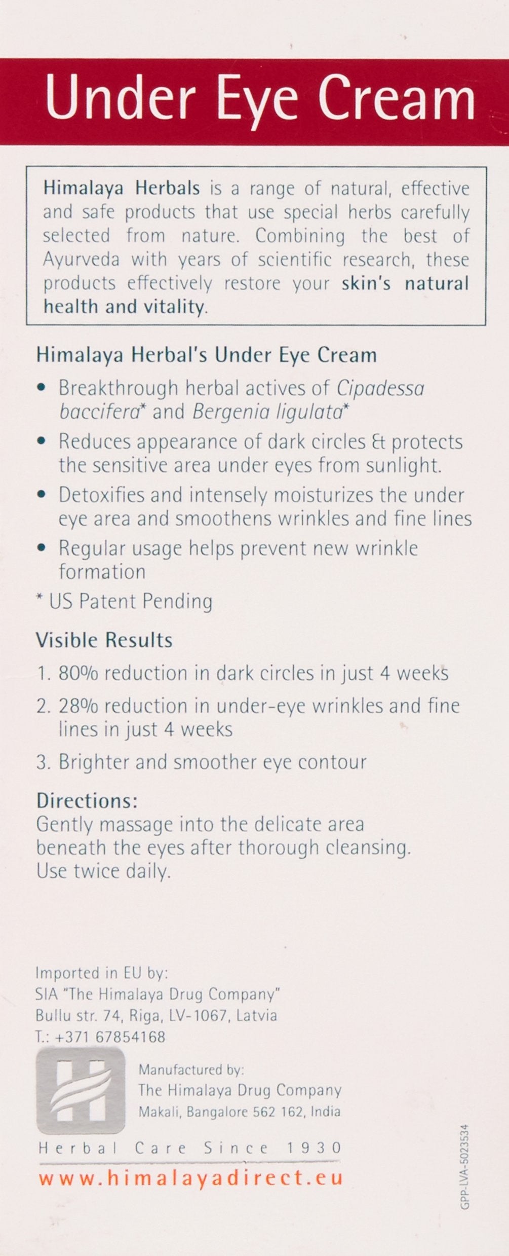 Himalaya Herbals Anti Wrinkle Cream, 50g and Himalaya Herbals Under Eye Cream, 15ml