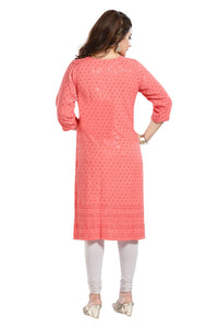 QUEEN SHIELD Women's  Knee Length Rayon Chikan-Kari KurtaKurti (QS_6631)
