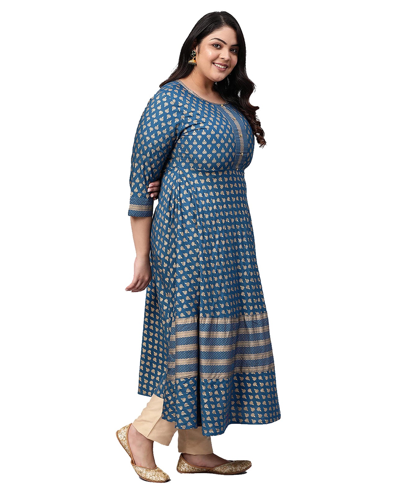 Yash Gallery Women's  Rayon Golden Buti Printed Anarkali Kurta