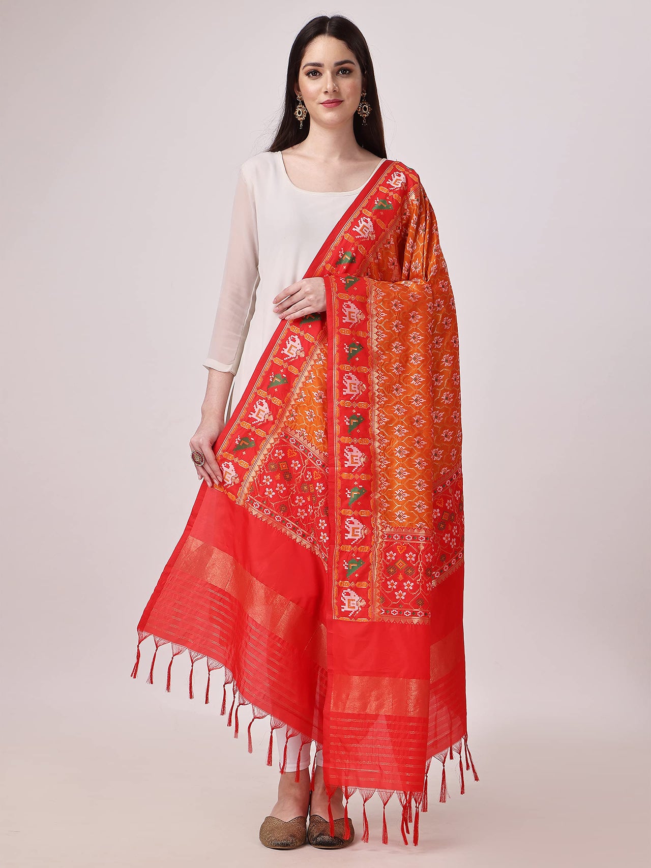 KAPAAHA Women's  Woven Silk Blend Patola Fulwadi Dupatta, Width 45 inch, Length 2.5 meter