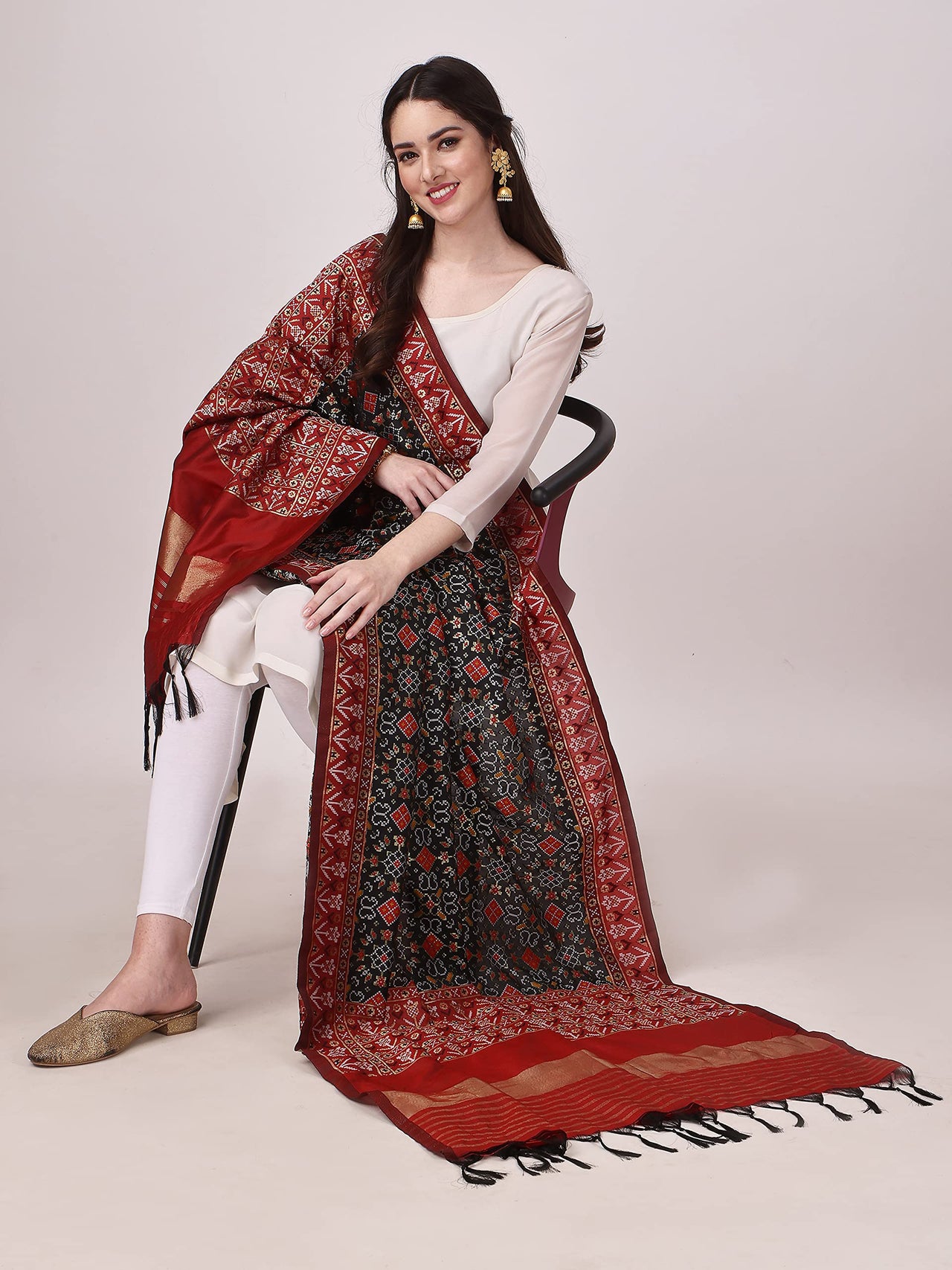 KAPAAHA Women's  Woven Silk Bandhani Patola Dupatta, Width 45 inch, Length 2.5 meter