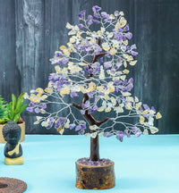 Amethyst & Citrine Crystal Tree of Life - Chakra Tree for Positive Energy, Handmade Gemstone Tree - Feng Shui Decor, Good Luck Money Tree Bonsai - Healing Crystals, Decoration Ornament, Spiritual Gift Amethyst + Citrine (Silver Wire)