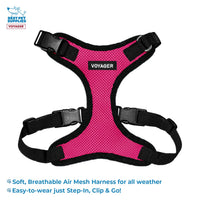 Voyager Step-in Lock Dog Harness w Reflective Dog Leash Combo Set with Neoprene Handle 5ft - Supports Small, Medium and Large Breed Puppies/Cats by Best Pet Supplies - Fuchsia/Black Trim, S
