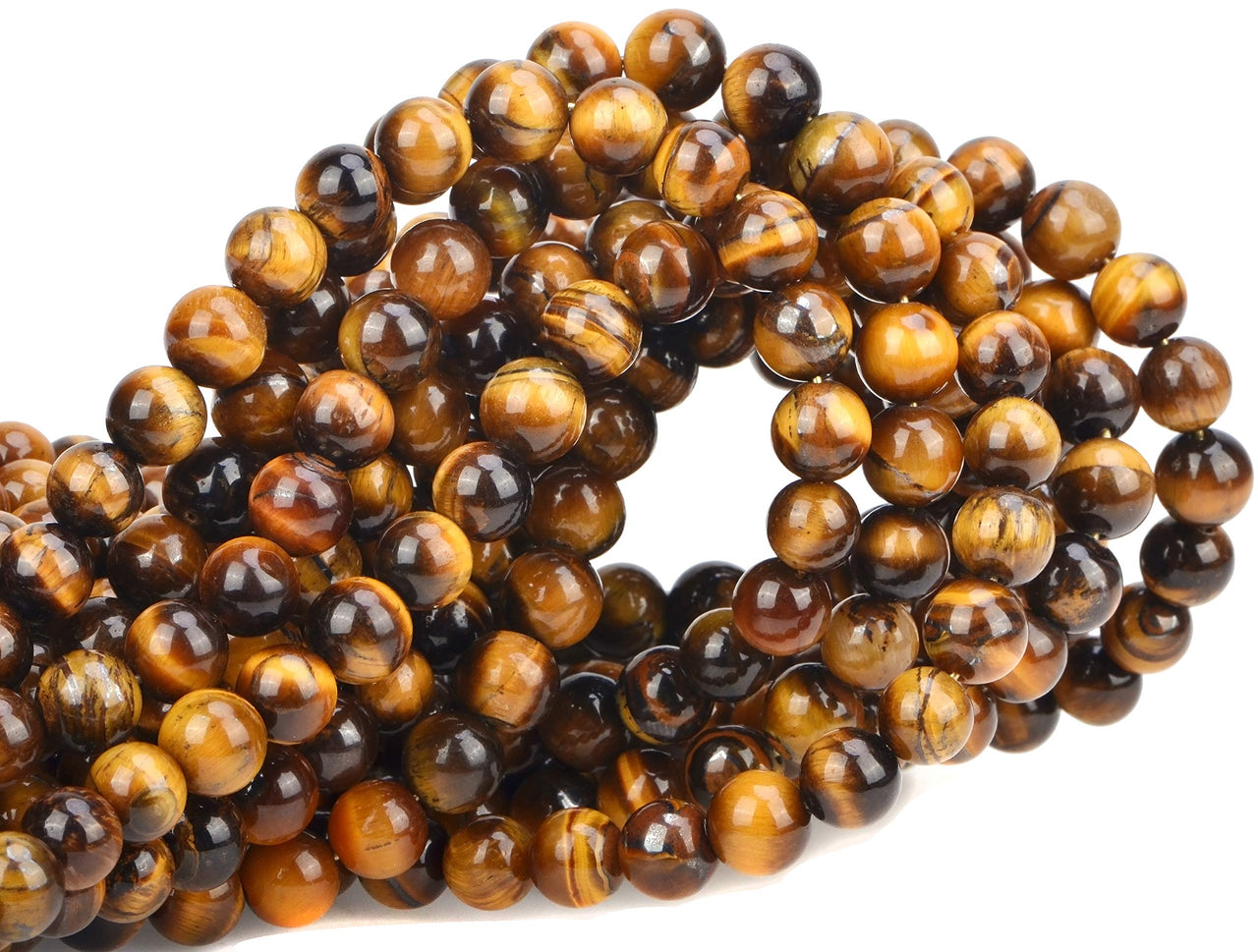 100Pcs Natural Crystal Beads Stone Gemstone Round Loose Energy Healing Beads with Free Crystal Stretch Cord for Jewelry Making (Yellow Tiger Eye, 8MM) Yellow Tiger Eye