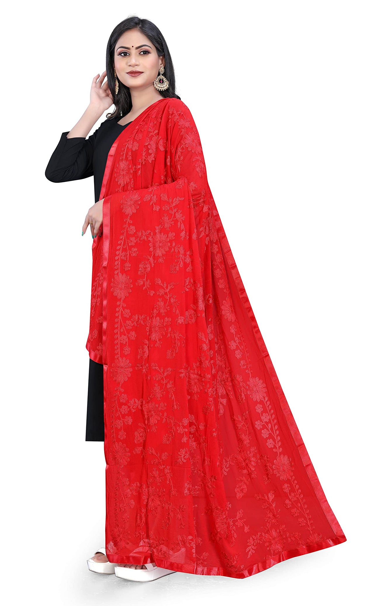 AKSHAR LLC Women's  Embroidered Chiffon Dupatta