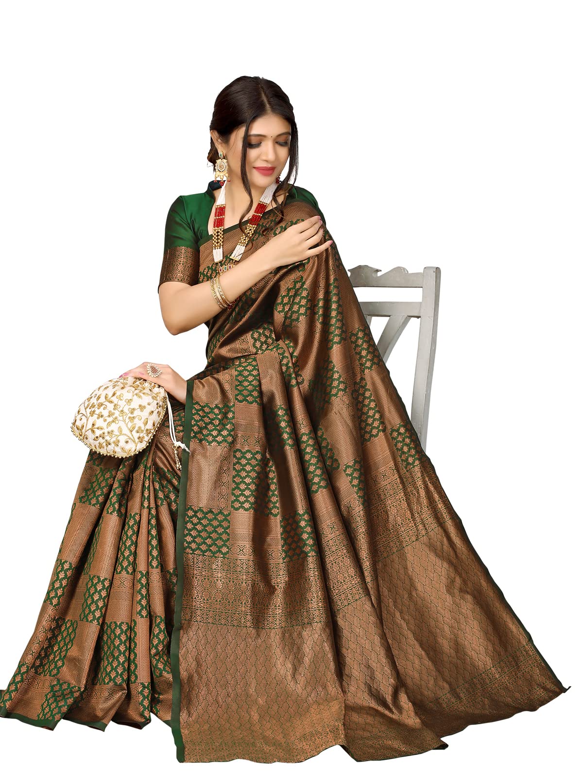 Satrani Women's Jacquard Poly Silk Saree With Unstitched Blouse Piece