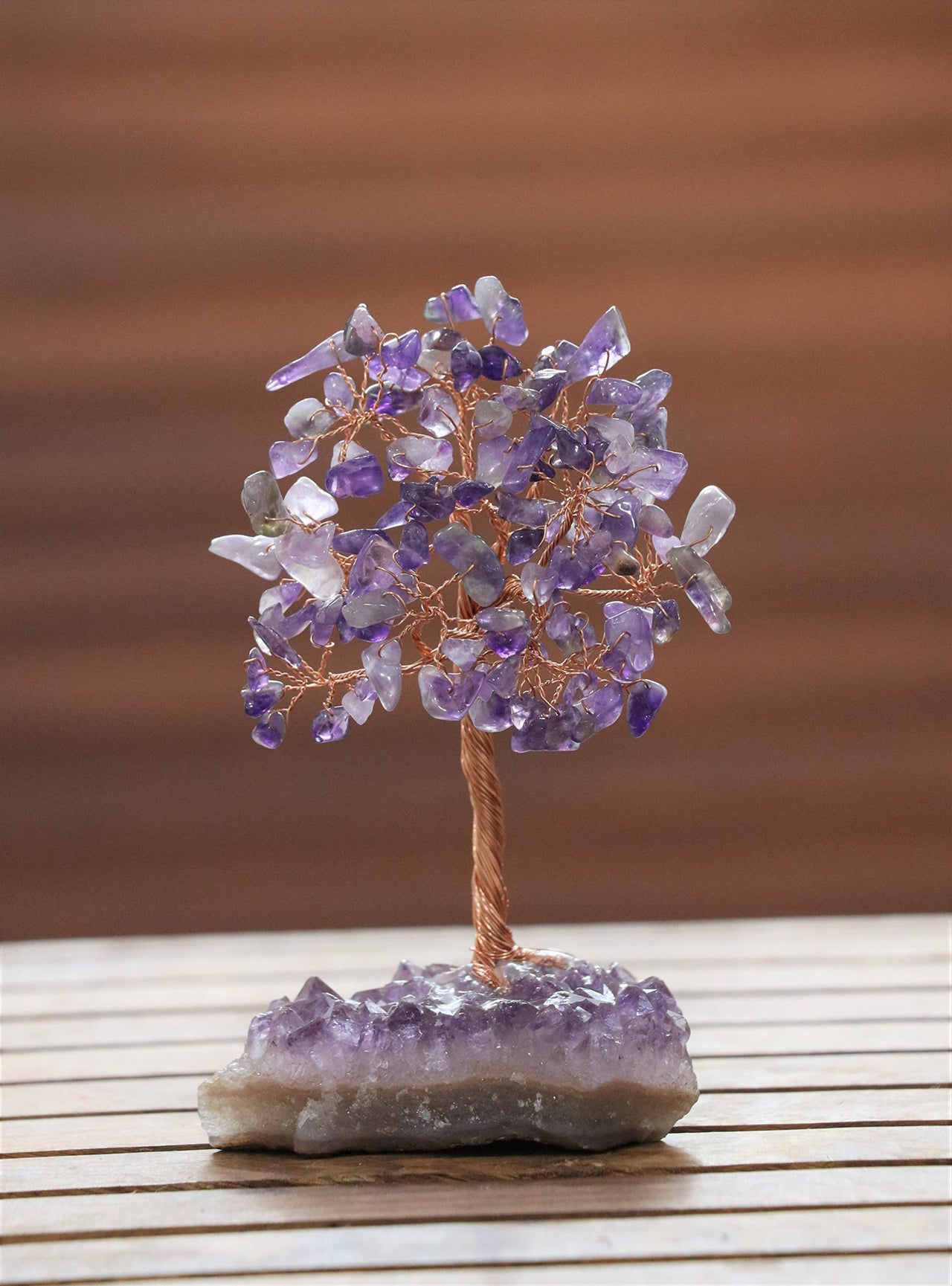 Amethyst Chakra Tree of Life - Natural Amethyst Cluster Base, Crystal Tree for Positive Energy, Handmade Gemstone Tree, Feng Shui Decor - Wire Money Tree Bonsai, Purple Healing Crystal, Spiritual Gift Ac Amethyst Cluster Base