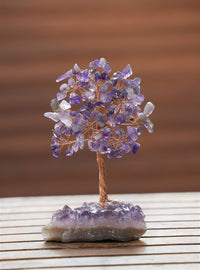 Amethyst Chakra Tree of Life - Natural Amethyst Cluster Base, Crystal Tree for Positive Energy, Handmade Gemstone Tree, Feng Shui Decor - Wire Money Tree Bonsai, Purple Healing Crystal, Spiritual Gift Ac Amethyst Cluster Base