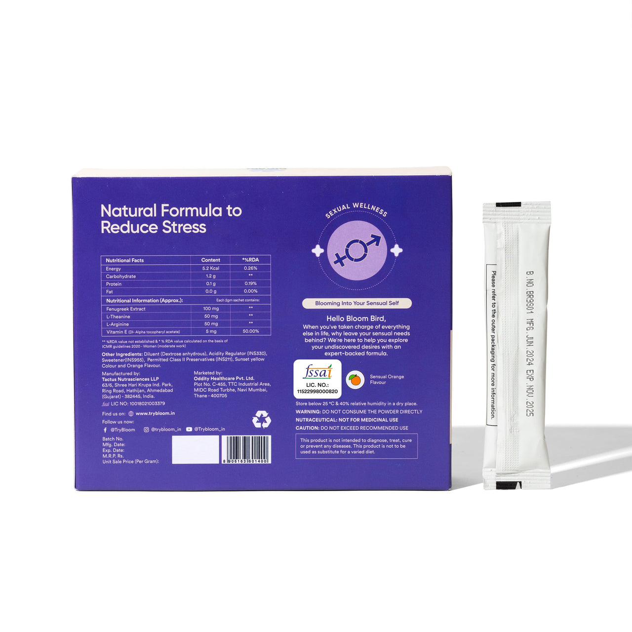 Bloom Vitality Support Water Soluble Powder | 20 Easy Pour Sticks (Pack of 1) | Unique Blend of Fenugreek Extract + L-Arginine | Stress Relief & Relaxation