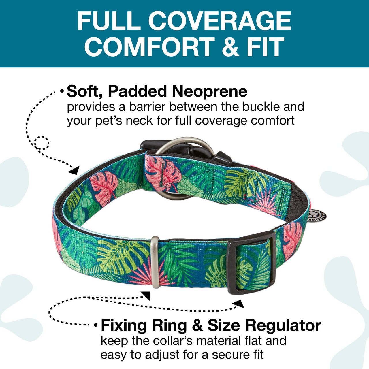 Max & Molly Soft Padded Neoprene Dog Collar w/Smart ID Gotcha! QR Pet Safety Tag, Durable, Waterproof, Anti-Stink, Machine Washable Collar for Dogs, Tropical Pattern, L