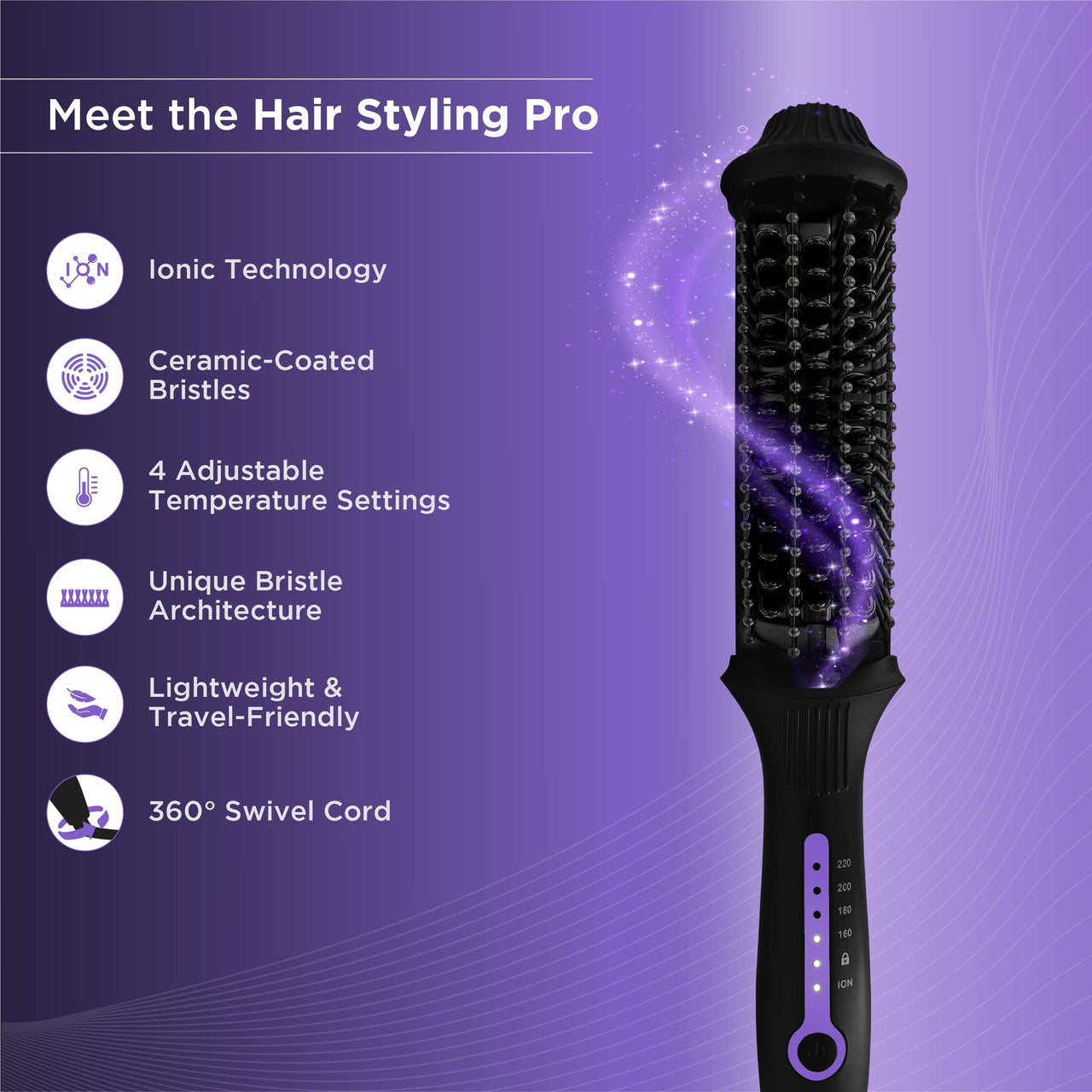 Bblunt Pro Insta Smooth Hair Straightening Brush With 4 Temperature Settings And Ionic Technology For 2X Better Frizz Control | (Ceramic Coated Bristles) Black & Purple,50 Watts
