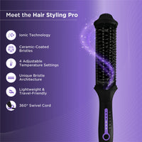 Bblunt Pro Insta Smooth Hair Straightening Brush With 4 Temperature Settings And Ionic Technology For 2X Better Frizz Control | (Ceramic Coated Bristles) Black & Purple,50 Watts