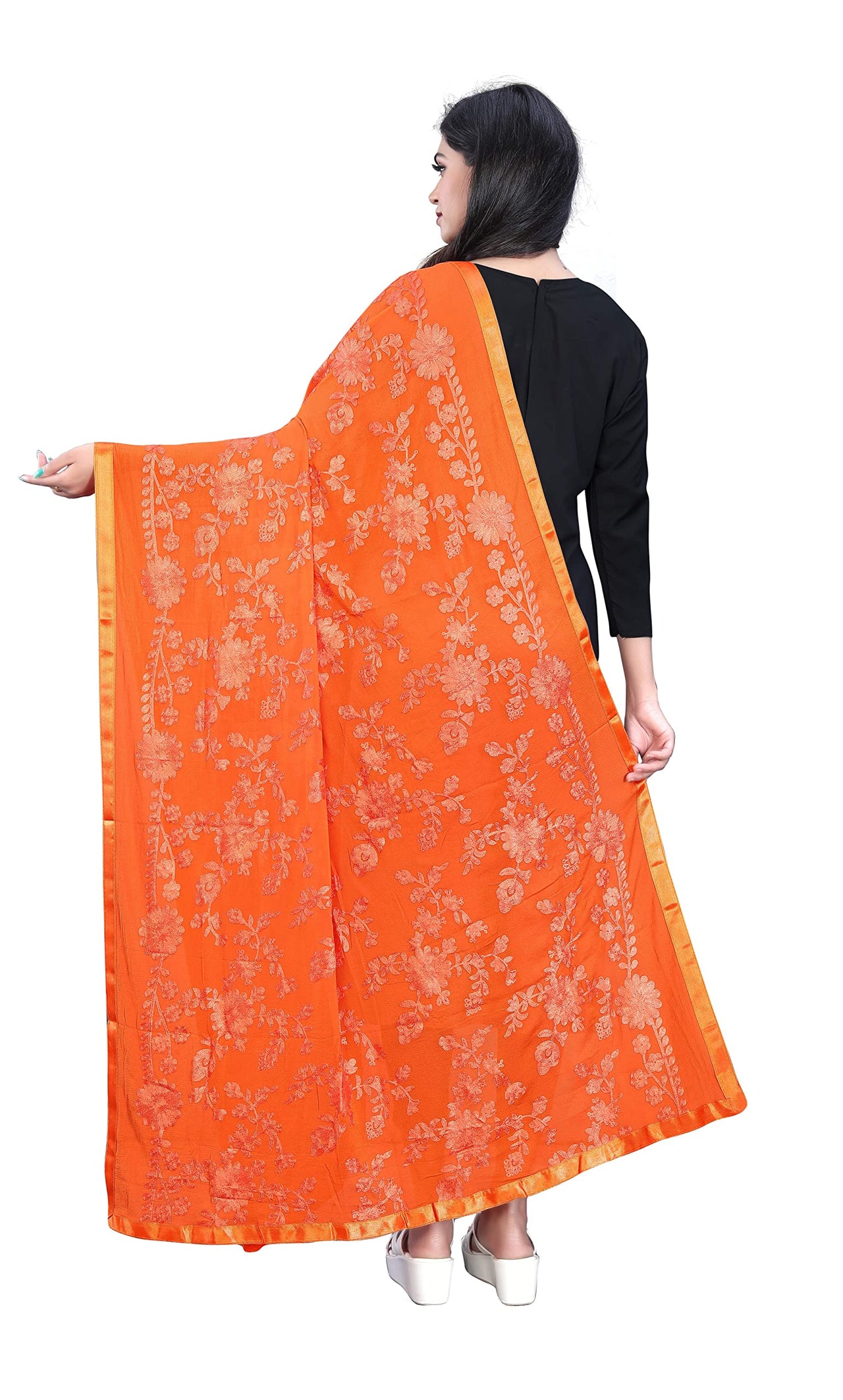 AKSHAR LLC Women's  Embroidered Chiffon Dupatta
