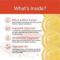 Raissa Milk & Saffron Premium Soap, 85g (Pack of 8) | Natural Milk & Saffron Extracts | Moisturizing Bathing Bar | Combo Pack for Soft & Glowing Skin | Alcohol-Free Fragrance | No Harsh Chemicals