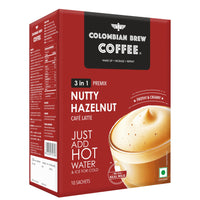 Colombian Brew Hazelnut Café Latte, Instant Coffee Powder Premix (3 in 1), 10 Sachets Box