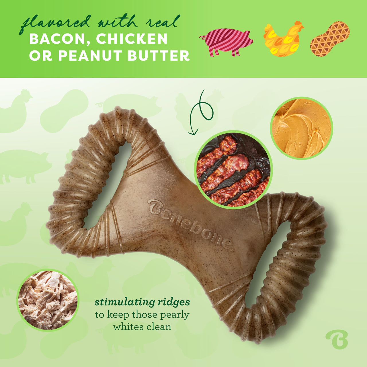 Benebone Dental Durable Dog Chew Toy for Aggressive Chewers, Real Bacon, Made in USA, Small