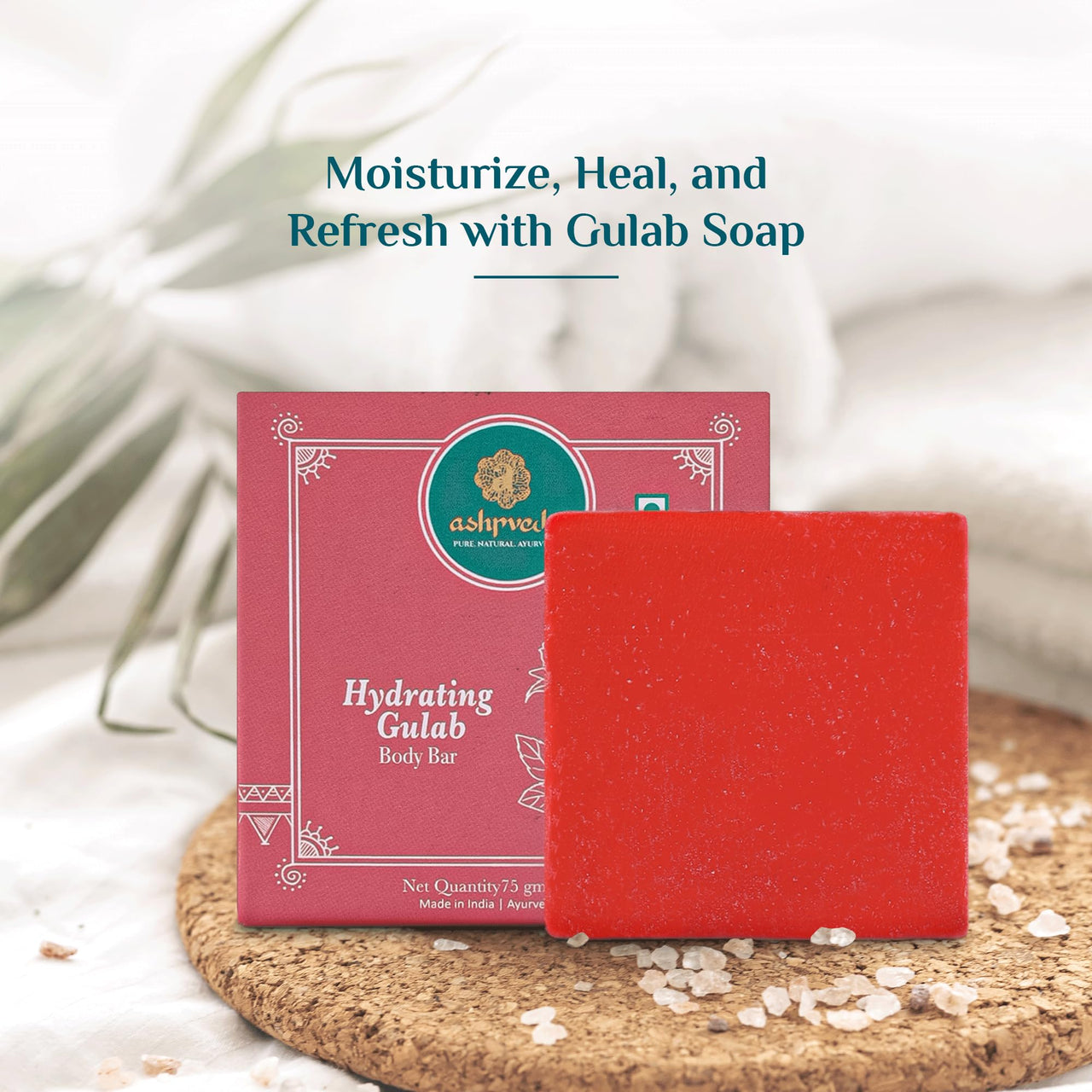 Ashpveda Hydrating Gulab Body Bar Handmade Bathing Soap for Skin Hydration & Nourishment with Rose & Coconut Oil (75g)
