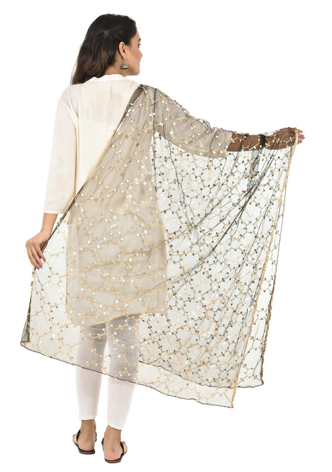 YOUTHQUAKE Heavy Embellished Plastic Mirror Net Dupatta for Womens & Girls