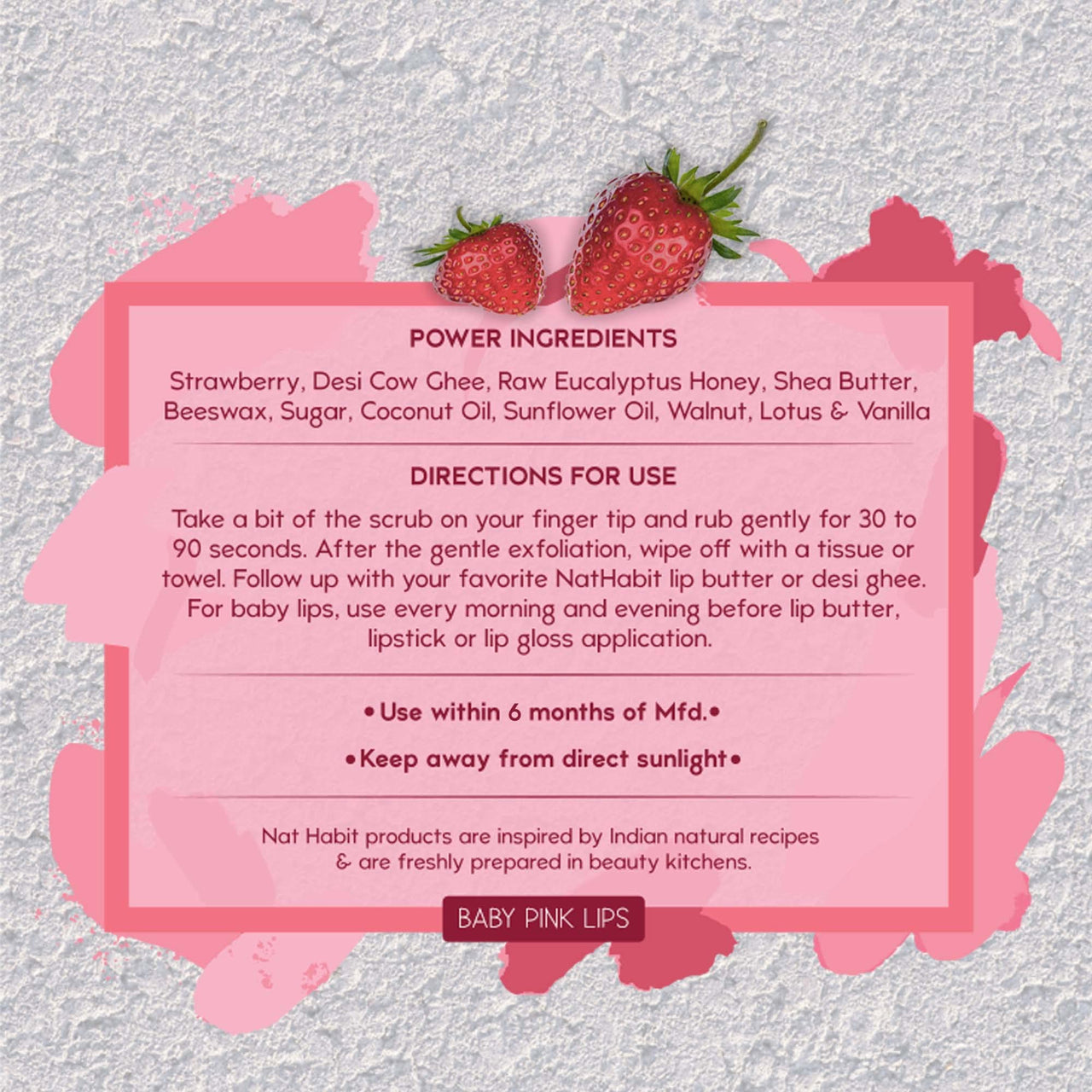 Nat Habit Lip Scrub, Strawberry Crush Lip Mura, Lip Mask For Baby Pink Lips, Discoloration, & Dark Lips Lip Care, Chemical & Preservatives Free (Pack of 1, 20 gm)