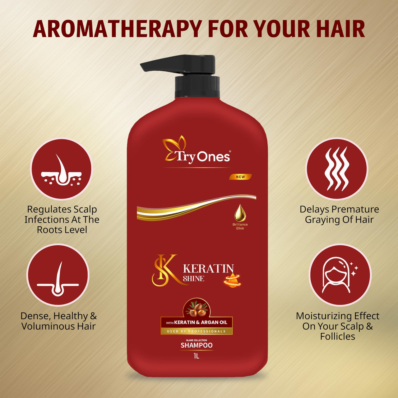 TryOnes Keratin Shampoo Smooth,for Straighter, Shinier Hair, with Keratin & Argan Oil, Nourishes Dry Hair, Controls Frizz, for Men & Women