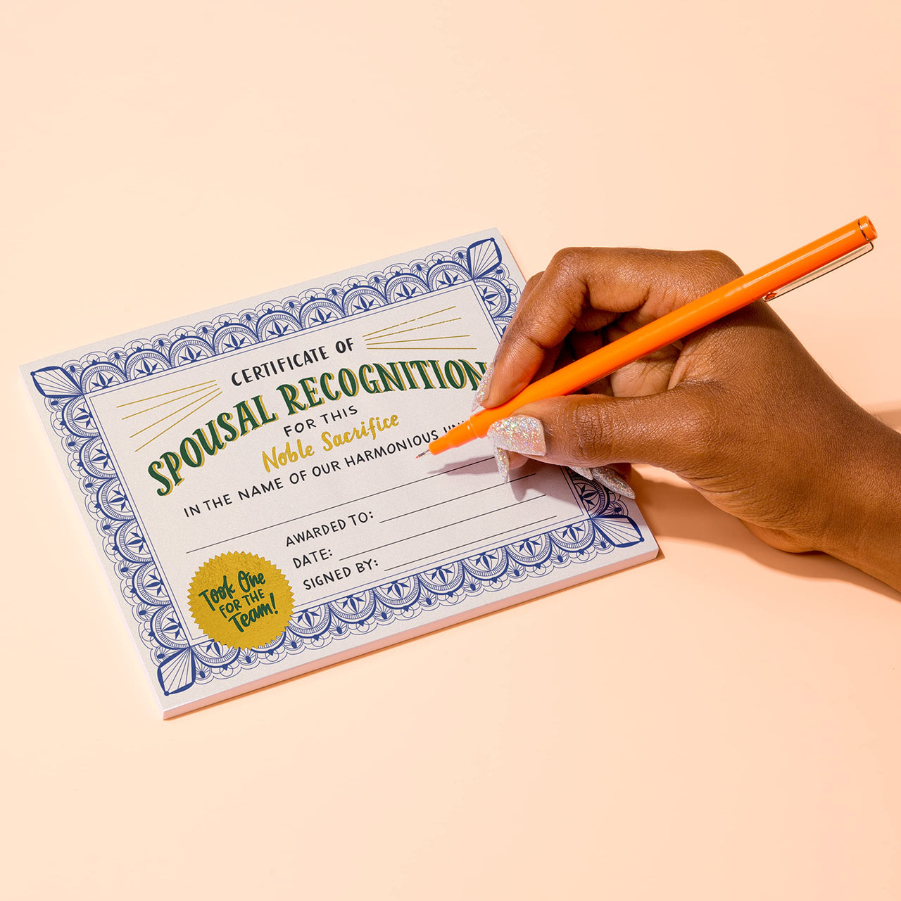 Em & Friends Spouse Recognition Wife/Husband Award Paper Certificate Note Pad & Funny Trophy Pad, 5.15 x 7-inches 5.15" x 7" Spouse Appreciation (Gold Foil)