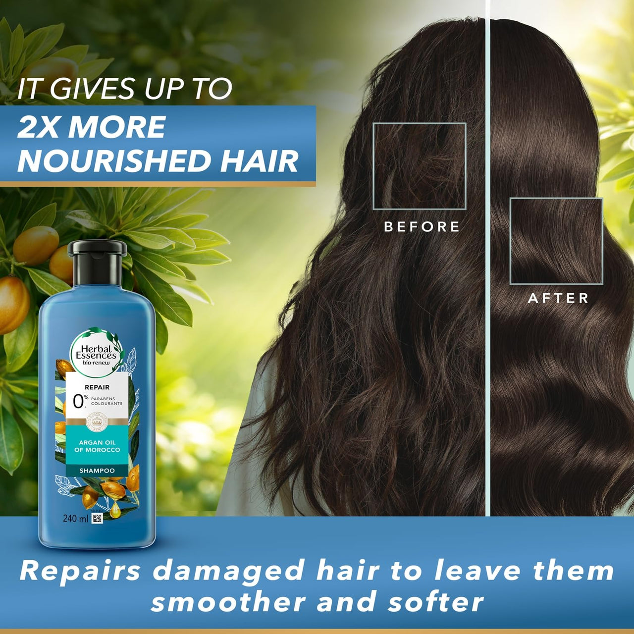 Herbal Essences Argan Oil of Morocco SHAMPOO- For Hair Repair and No Frizz- No Paraben, No Colorants, 240ML