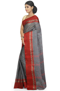WoodenTant Women's  Pure Cotton Tant Saree In Grey  without blouse piece
