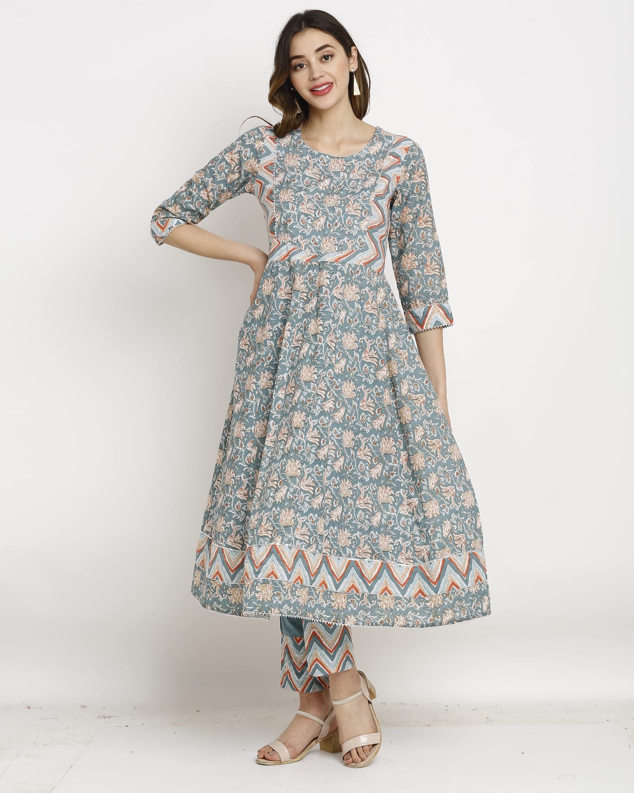 Rajnandini Women's  Multicolor Coloured Pure Cambric Cotton Floral Embroidered Kurta Set With Dupatta