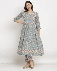 Rajnandini Women's  Multicolor Coloured Pure Cambric Cotton Floral Embroidered Kurta Set With Dupatta